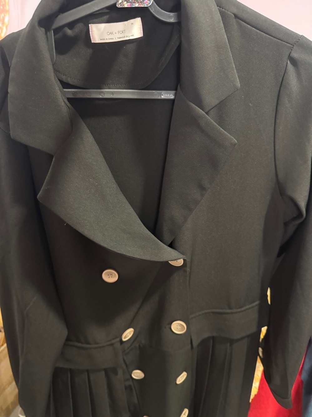oak + fort os Double-Breasted Black Pleated Midi Dress - Picture 2 of 4